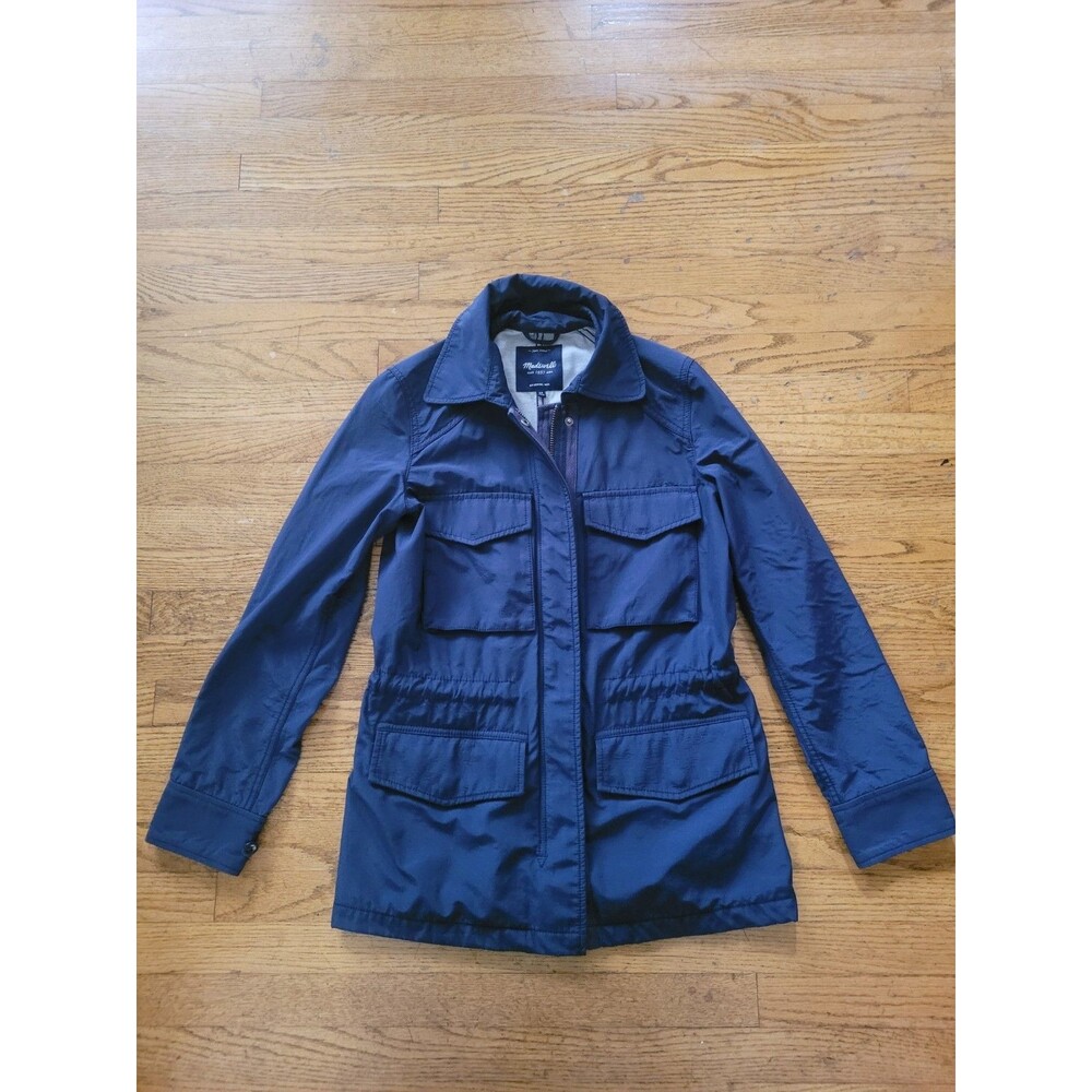 Madewell Womens Navy Blue Full Zip Utility Jacket Pockets Drawstring Size XS